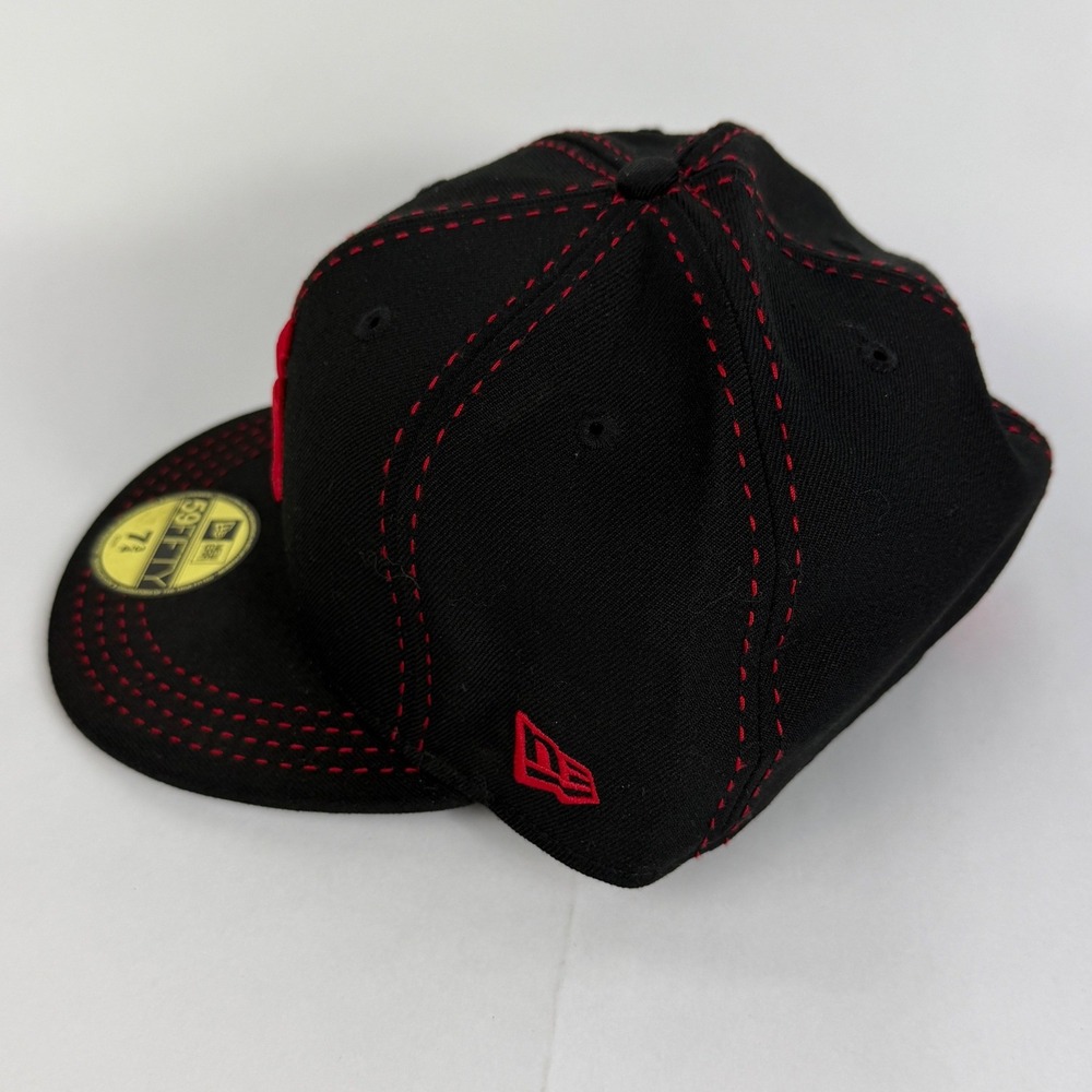 New Era New York Yankees 59FIFTY Fitted Hat 7 3/4 Black Red Contrast Stitch Wool - Picture 5 of 14